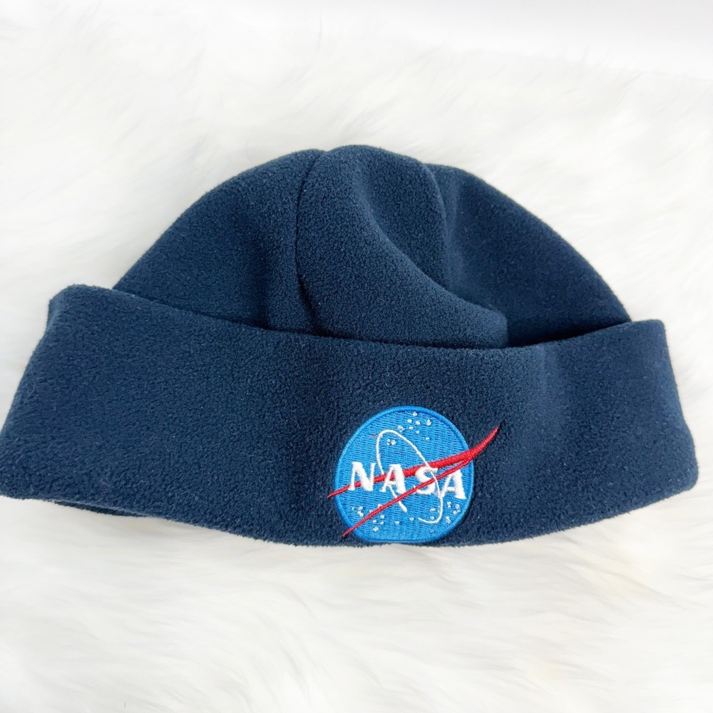 NASA Meatball Logo Fleece Beanie Hat Navy Blue Space Science Winter Watch Cap
